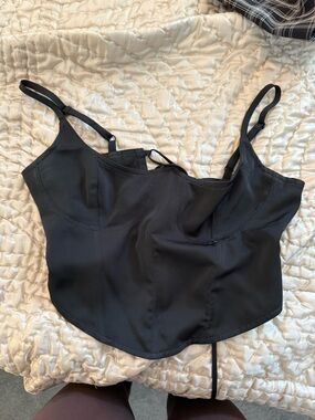 Urban Outfitters Black Satin Lace-Up Crop Bustier
